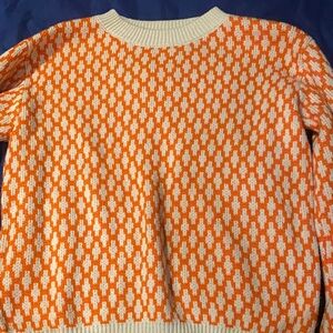 Orange and Cream Patterned Women's Sweater